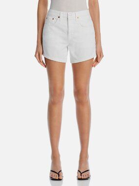 Re/Done Women's White Denim Mid-Rise Boyfriend Shorts Size 32